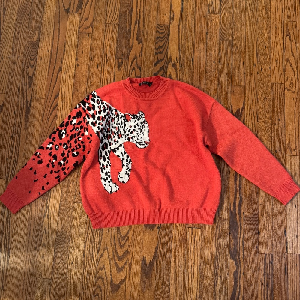 Minkpink Vibrant Red/Coral Leopard Graphic Sweater